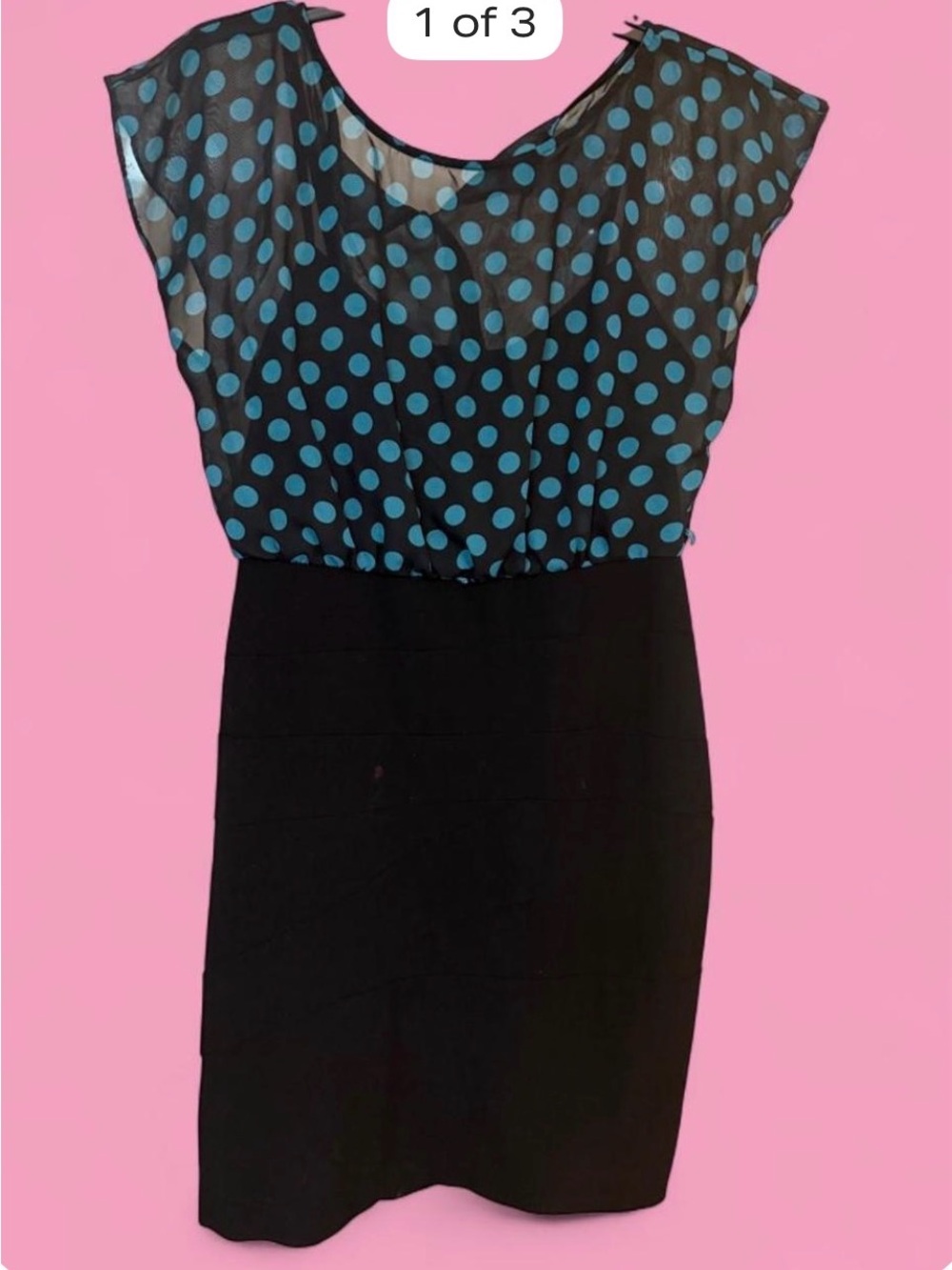 Alyx Black Midi Dress with Blue Polka Dot Mesh Top